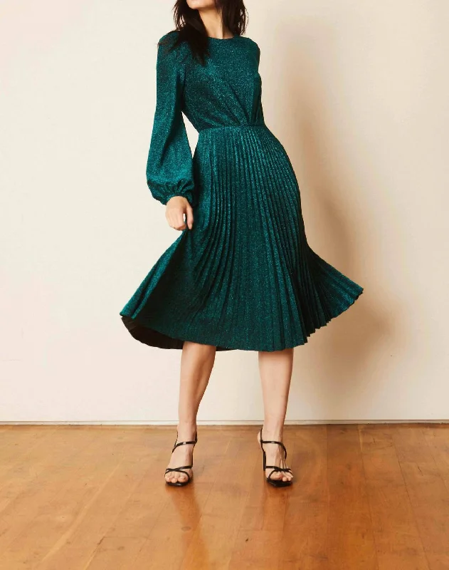 Mid-length Style Beatrice Lurex Dress In Emerald