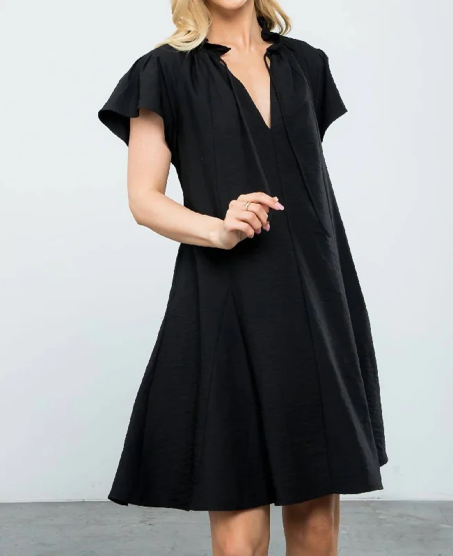 Street Sports Shoes Black Flutter Sleeve Dress