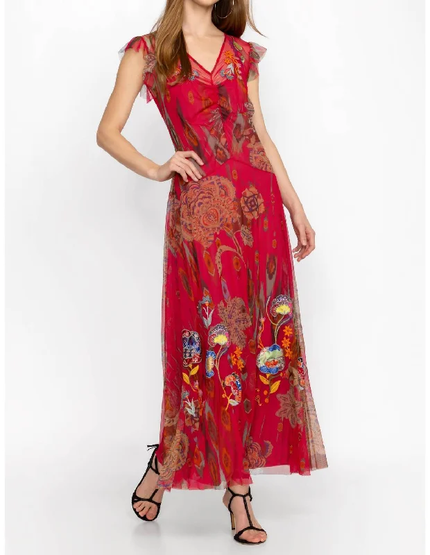 Minimal Style Feather Kark Mesh Dress In Red