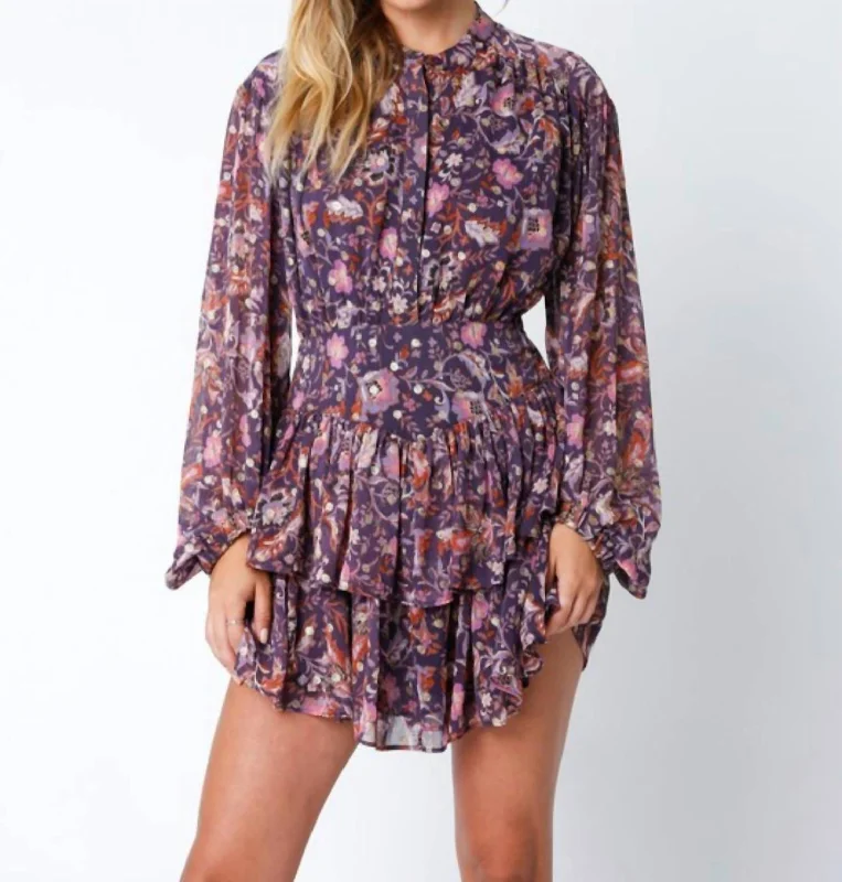 Comfortable down Floral Ruffle Dress In Purple