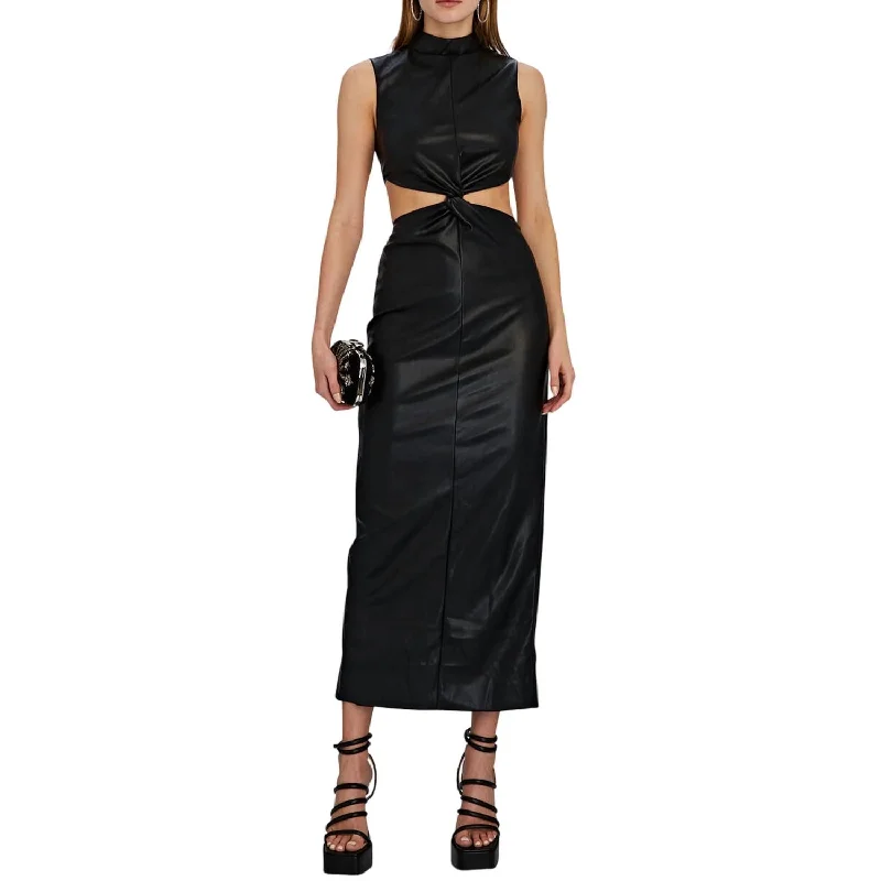 Comfortable And Simple Grint Faux Leather Cutout Dress In Black