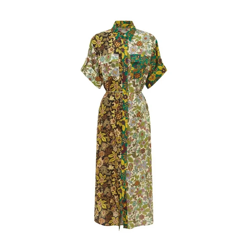 Single-shoulder Neck Design Isabella Patchwork Shirtdress In Multi