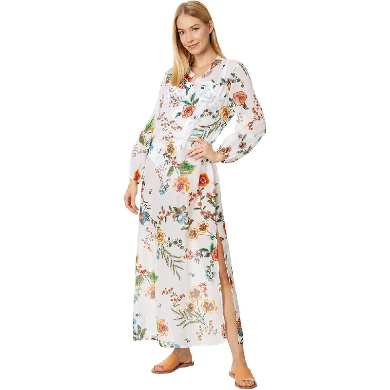 Classic Series Johnny Was Women's Puff Sleeve Maxi Dress Multi White Floral Print