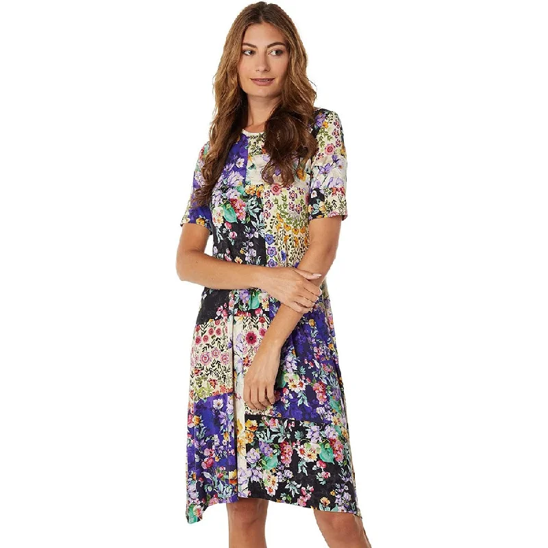Low-key Luxury Johnny Was Women's Sky Flower Swing Dress Short Sleeve Pull On