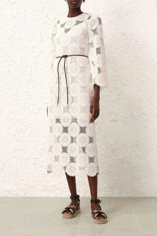 Sports Casual Style Junie Lace Midi Dress In Ivory