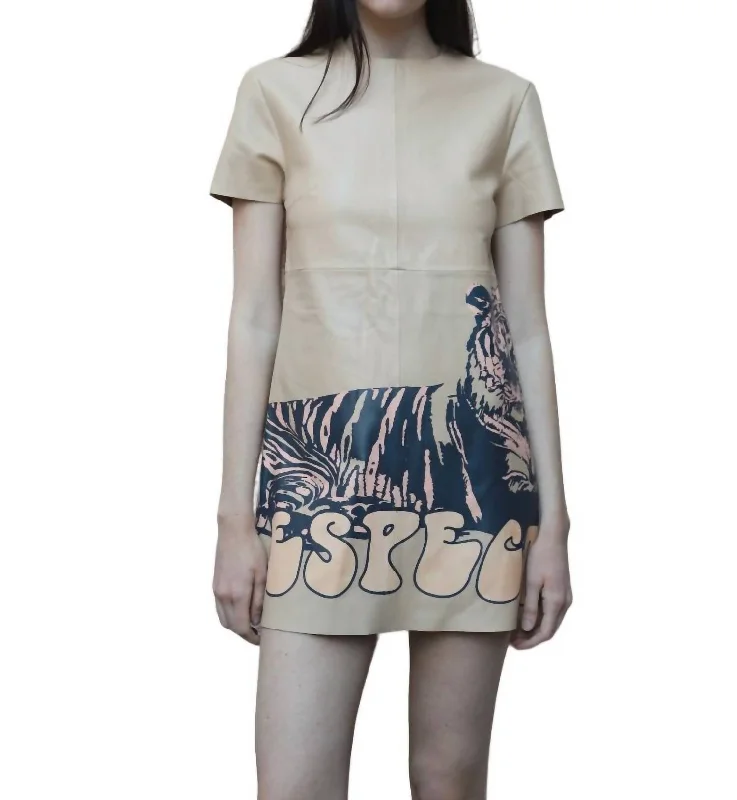 Round neck design Leather Dress In Tiger Respect