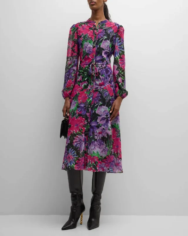 Unique prints Lorian Garden Floral Dress In Purple Multi