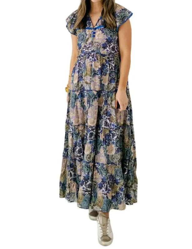 Round neck design Louisa Midi Dress In Garden Party