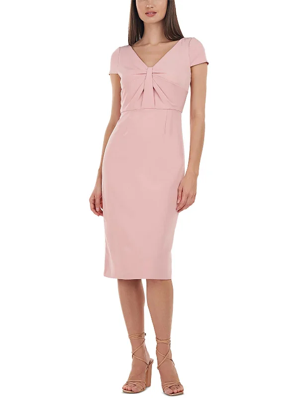 High-end atmosphere Luciana Womens V-Neck Midi Sheath Dress