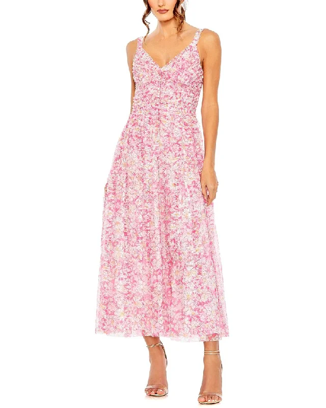 Sports Vitality Style Mac Duggal Mesh-Neck Floral Print Dress