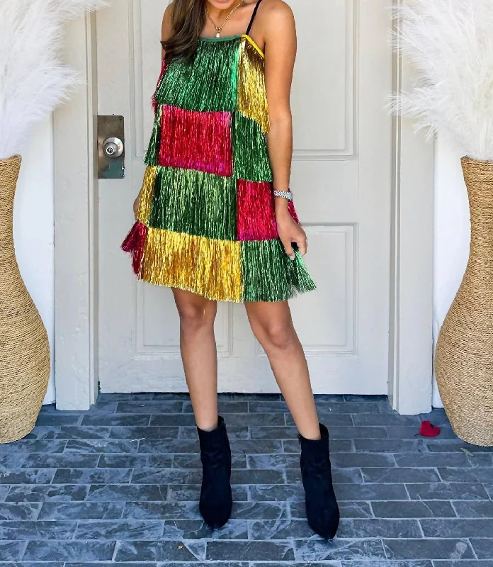 Customized Version Mardi Gras Tinsel Dress In Multi Color