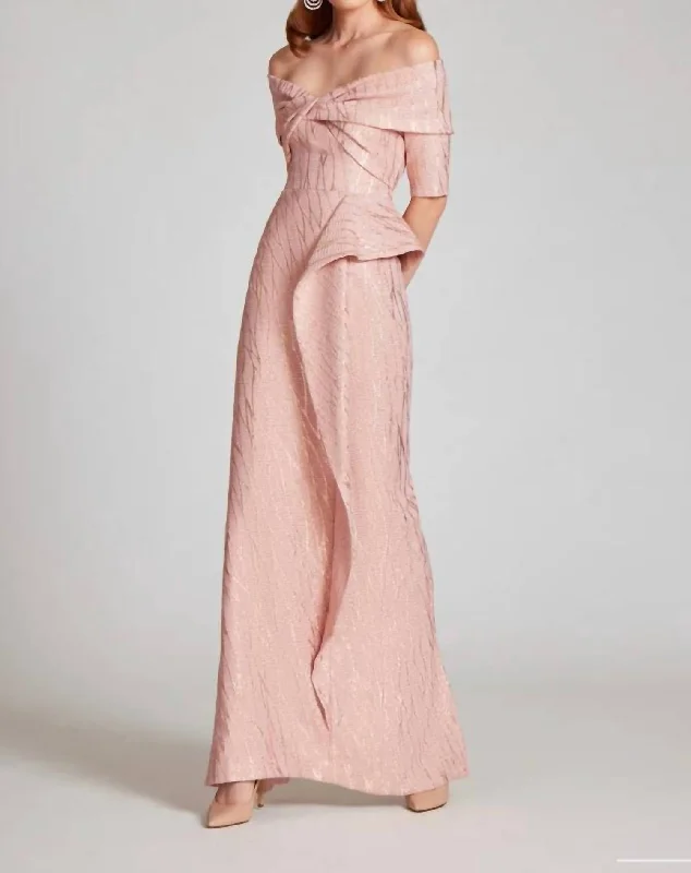 Printing decoration Metallic Jacquard Twist Gown In Rose Gold