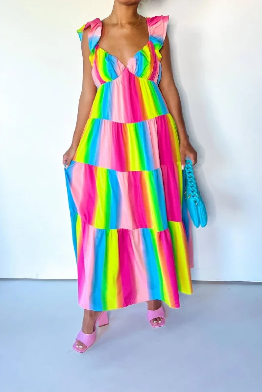 Street Personality Style Ombre Maxi Dress In Rainbow