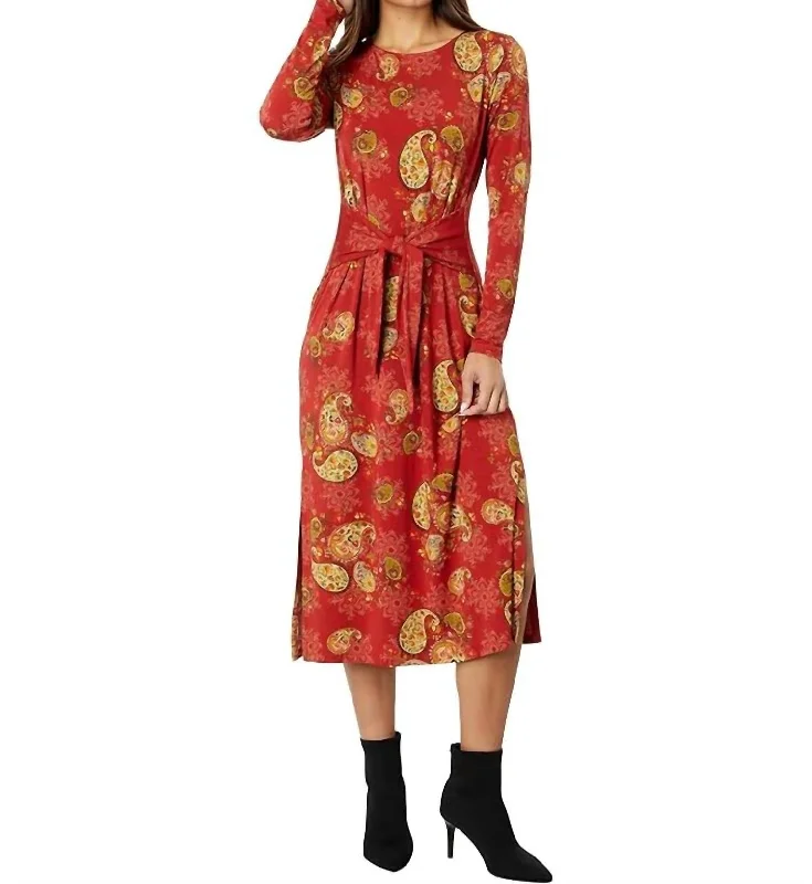 Simple research Paisley Lace Long Sleeve Tie Front Knit Dress In Multi