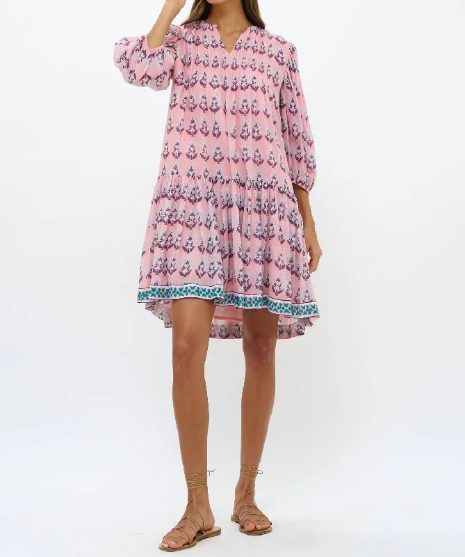 Elegant And Lazy Pintuck Drop Waist Mini Dress In Bodrum Pink