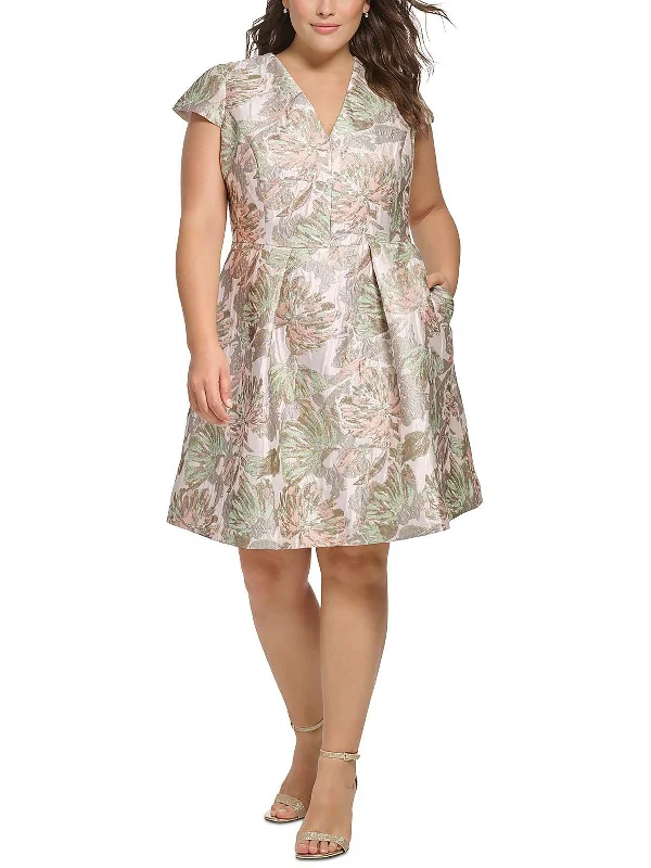 Retro Design Plus Womens Metallic Short Shift Dress