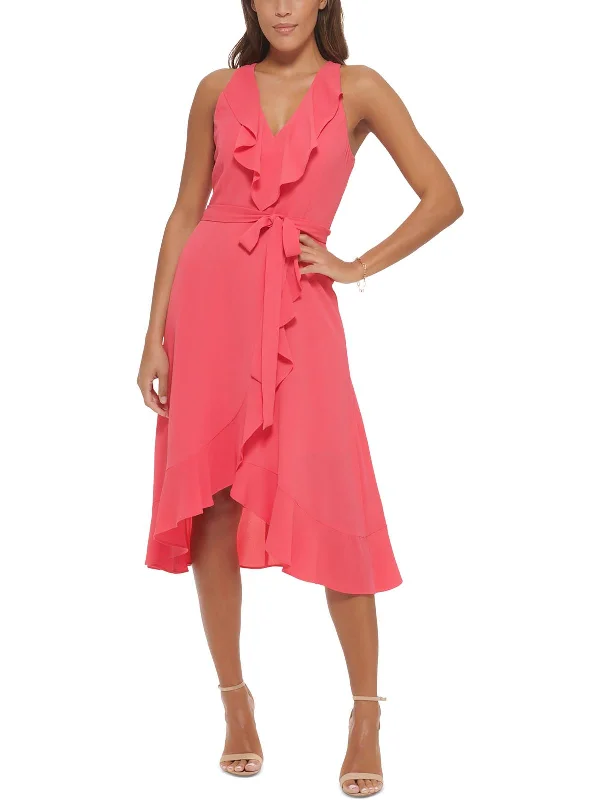 Sports Functional Style Womens Asymmetric Mid-Calf Wrap Dress