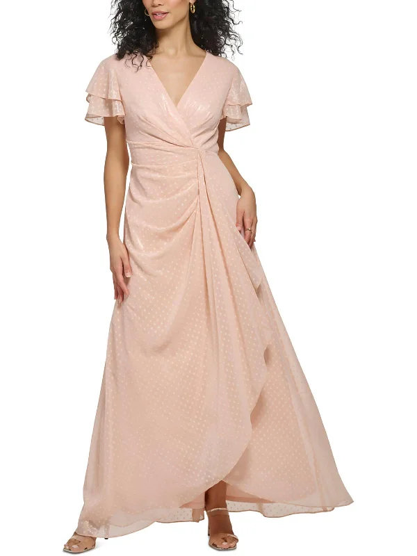 Noble Temperament Womens Chiffon Clip Dot Maxi Dress
