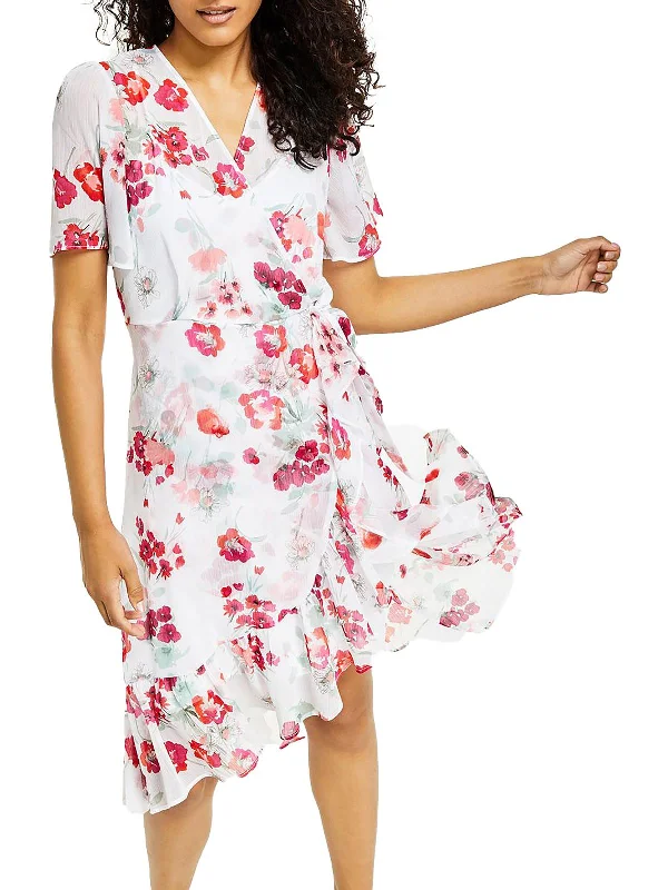 Cool Breeze At Night Womens Faux Wrap Knee-Length Wrap Dress