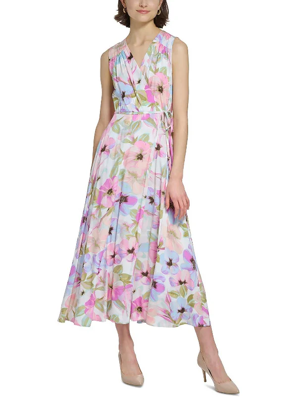 Elegant and noble Womens Floral Sleeveless Wrap Dress