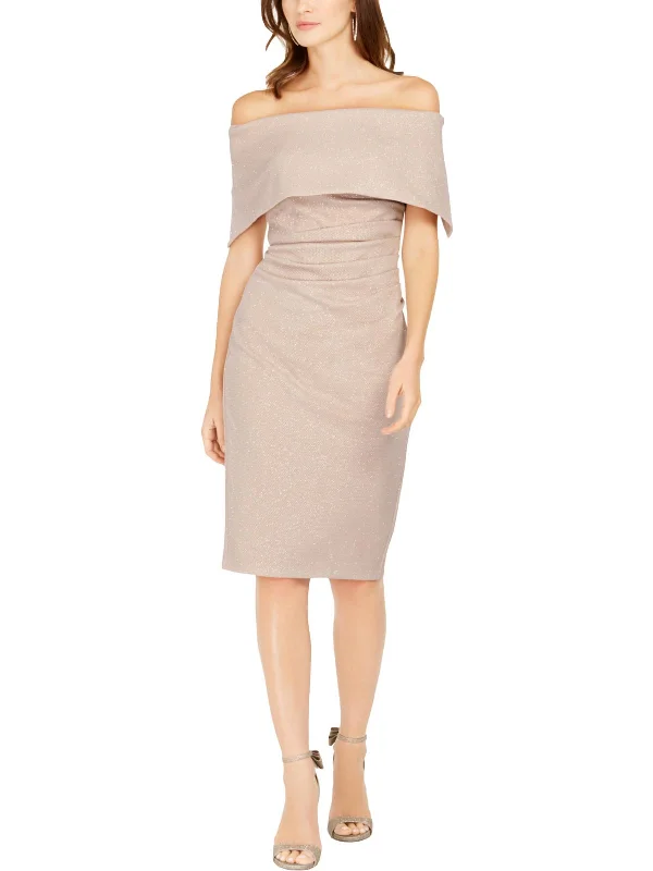 Street Sports Shoes Womens Glitter Off-The-Shoulder Cocktail Dress
