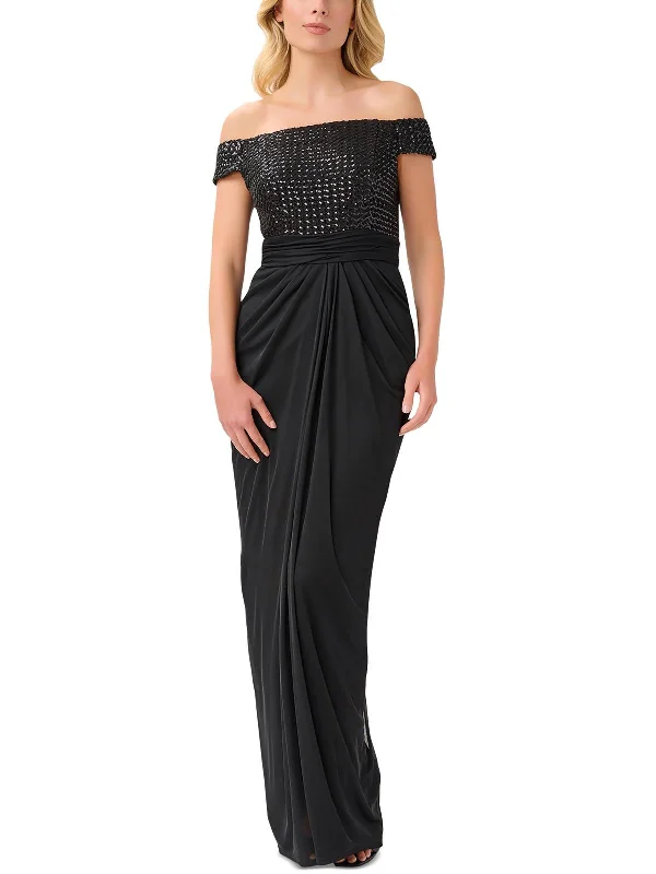 Classic Retro Womens Mesh Off-The-Shoulder Evening Dress