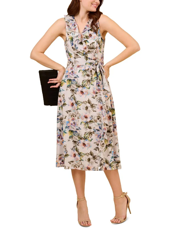 Sweet breath Womens Ruffled Printed Midi Dress