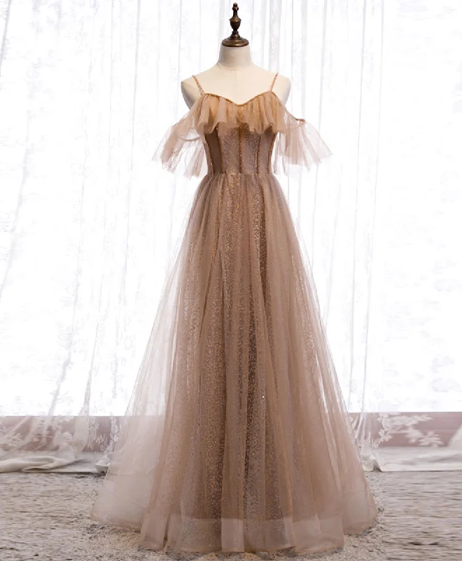 Classic style Champagne Tulle Sequin Long Prom Dress Champagne Evening Dress