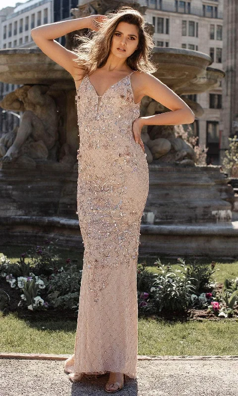 Street Graffiti Design Chic and Holland AN1470 - V-Neck Beaded Prom Gown