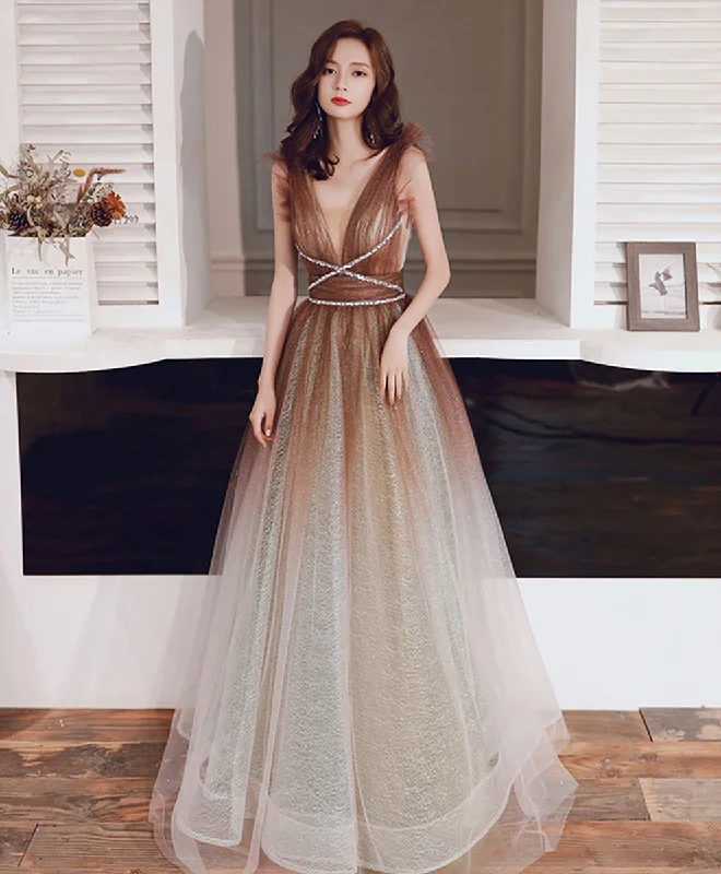 Wandering freely Cute A-Line Tulle Sequin Long Prom Dress Tulle Formal Dress