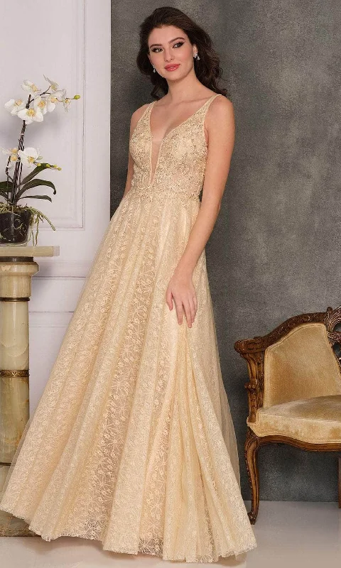 Sports Jacket Dave & Johnny A10406 - Laced Plunging Neckline Long Dress