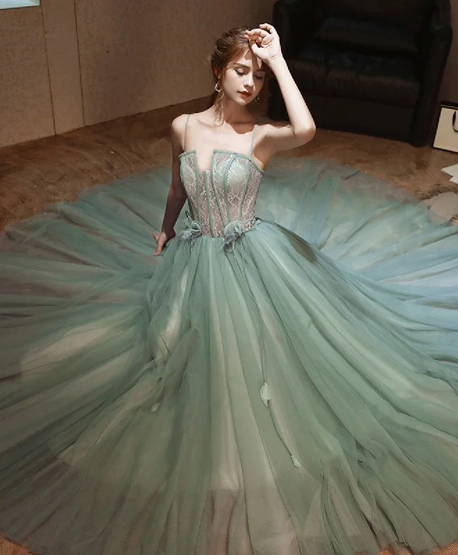 Elegant And Lazy Green Tulle Lace Long Prom Dress Green Lace Tulle Formal Dress