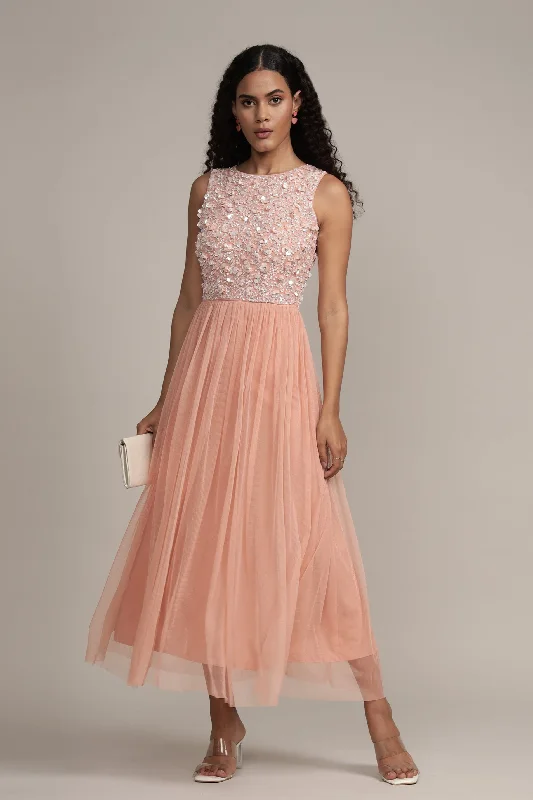 Stand-up collar design Hazel Blush Pink Bridesmaid Dress