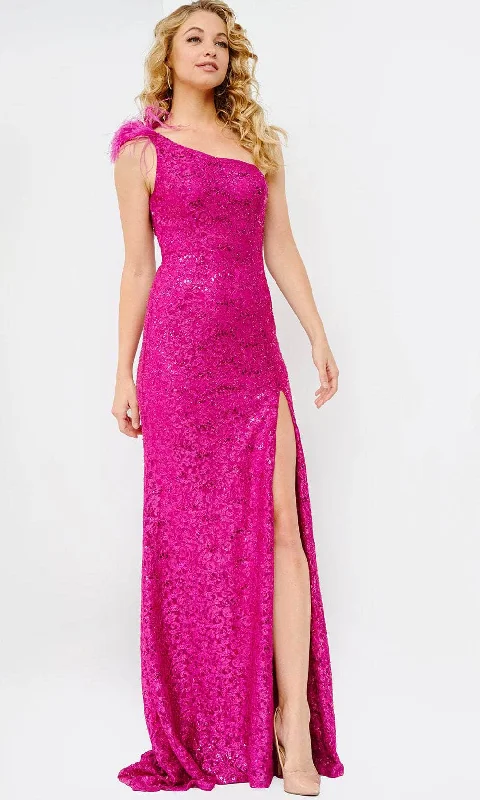 Street Personality Style JVN by Jovani JVN08175 - Asymmetric Sequin Lace Prom Gown