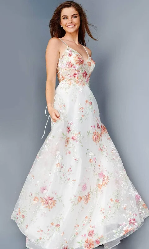 Cool Style JVN by Jovani JVN23212 - Lace-Up Back Floral Prom Gown