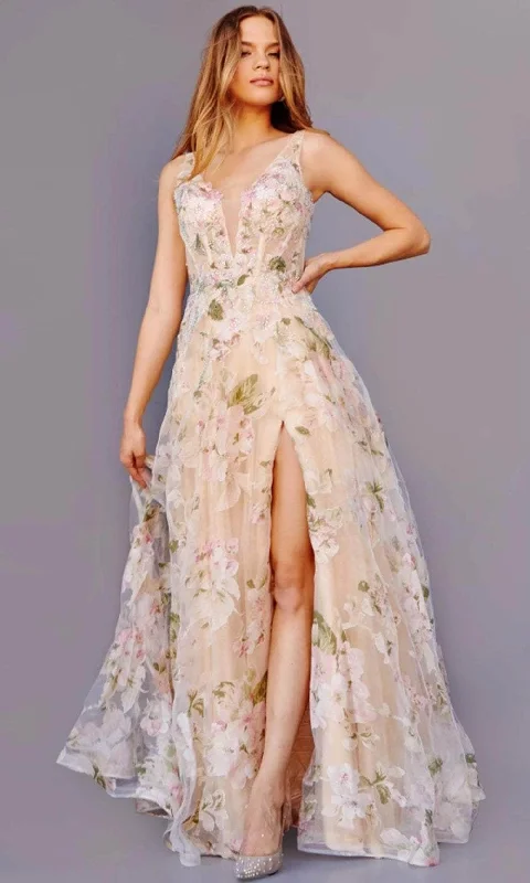 Single-shoulder Neck Design JVN by Jovani JVN23697 - Floral Printed Sleeveless Prom Dress Single-shoulder Neck Design JVN by Jovani JVN23697 - Floral Printed Sleeveless Prom Dress