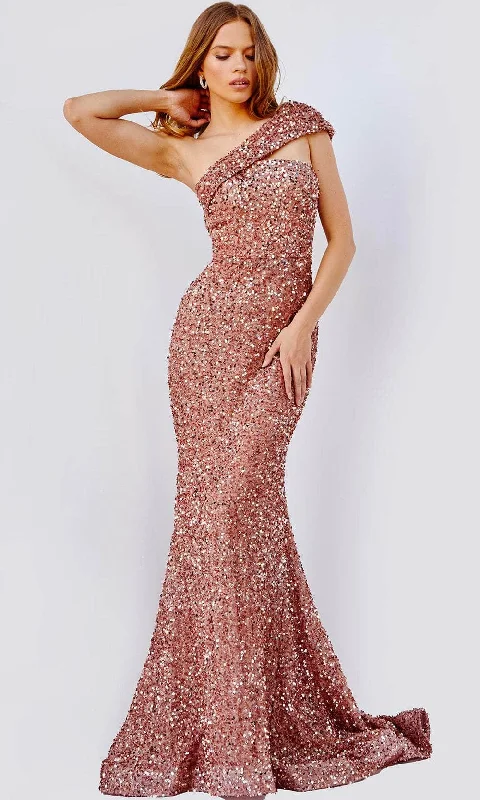Elegant And Elegant JVN by Jovani JVN23770 - Draped Shoulder Sequin Prom Dress