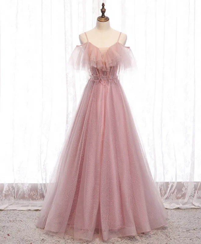 Avant-garde trend Pink Sweetheart Tulle Long Prom Dress Pink Tulle Formal Dress