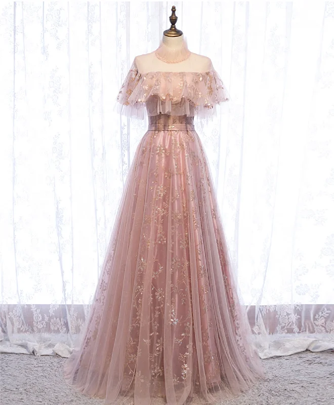Amazing design Pink Tulle Lace Long Prom Dress Pink Tulle Formal Dress