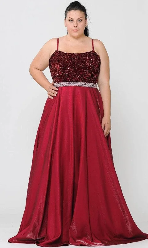 Cool Style Poly USA W1018 - Sequin Scoop Neck Evening Gown