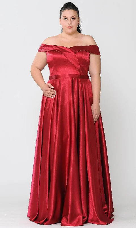 Leisure Travel Poly USA W1058 - Off-shoulder Semi-sweetheart Evening Gown