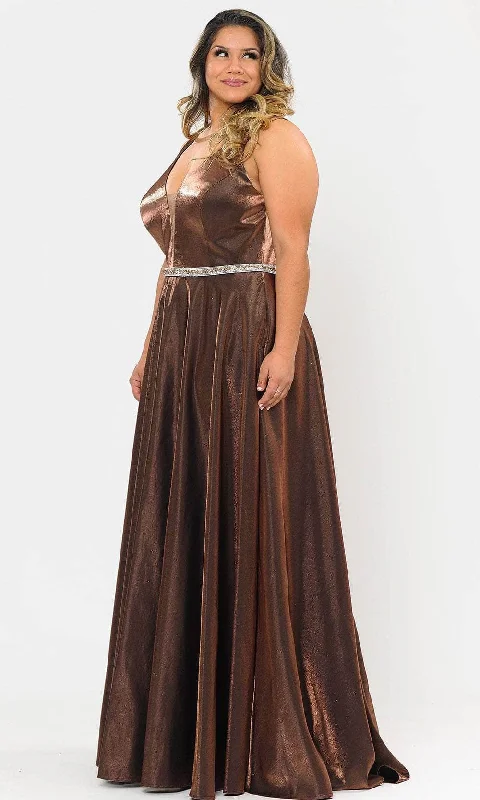 Classic Retro Poly USA W1062 - Sleeveless Plunging V-neck Evening Gown