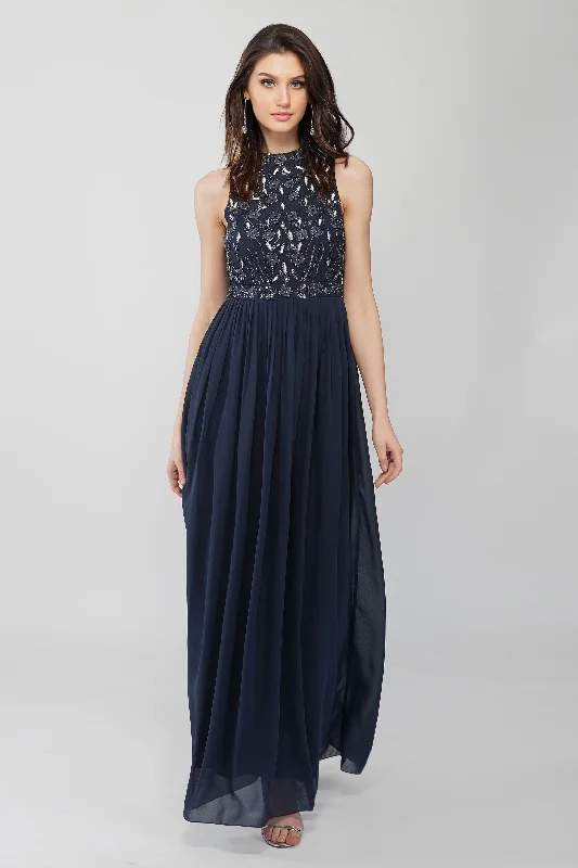 Street Sports Style Saffron Floral Embellished and Embroidered Maxi Dress