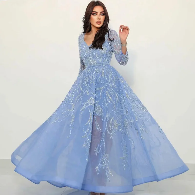 Customized Version Serene Hill Blue Luxury A-Line Evening Dresses Gowns 2024 Beaded Long Sleeves For Woman Party LA71596 Customized Version Serene Hill Blue Luxury A-Line Evening Dresses Gowns 2024 Beaded Long Sleeves For Woman Party LA71596
