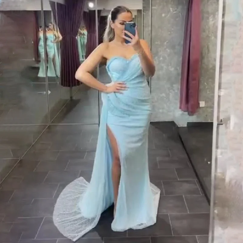 Comfortable down Serene Hill Blue Mermaid High Split Evening Dresses Gowns 2024 Luxury Elegant Overskirt For Women Party LA71660 Comfortable down Serene Hill Blue Mermaid High Split Evening Dresses Gowns 2024 Luxury Elegant Overskirt For Women Party LA71660