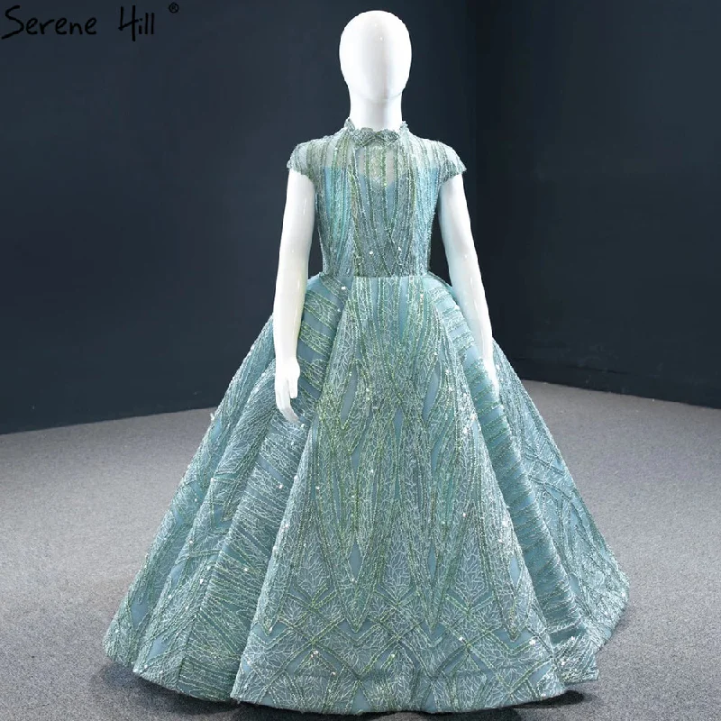 Ultra-lightweight Serene Hill Clear Water Blue Sparkle Flower Girl Dresses Cap Sleeves  For Party And Wedding 2024 HTA0051