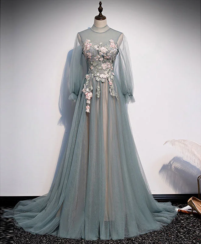 Casual And Versatile Unique Tulle Lace Long Prom Dress Tulle Lace Formal Dress