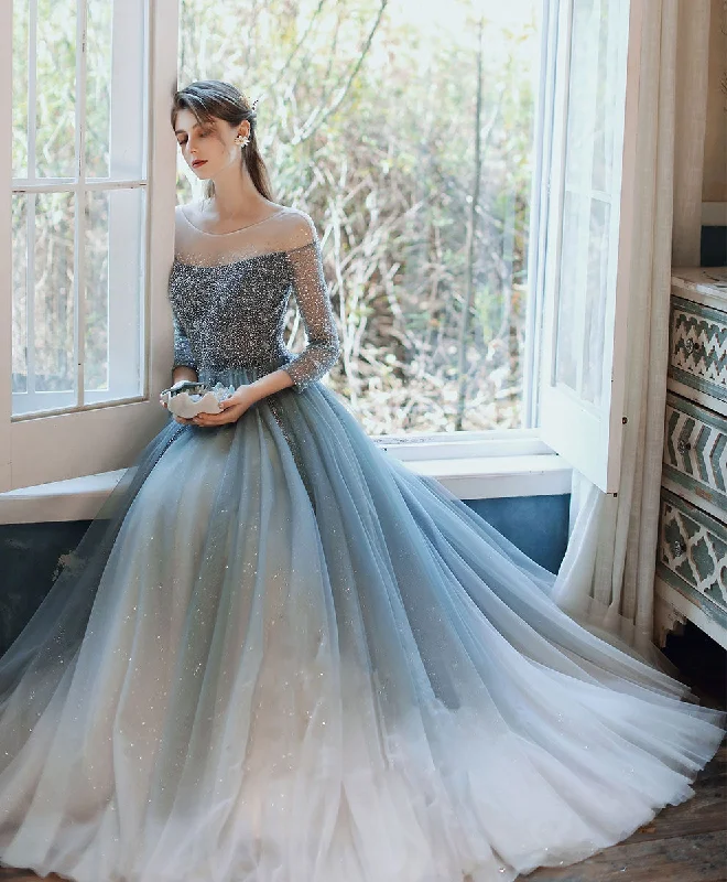 Celebrity Style Unique Tulle Sequin Long Prom Dress Tulle Formal Dress