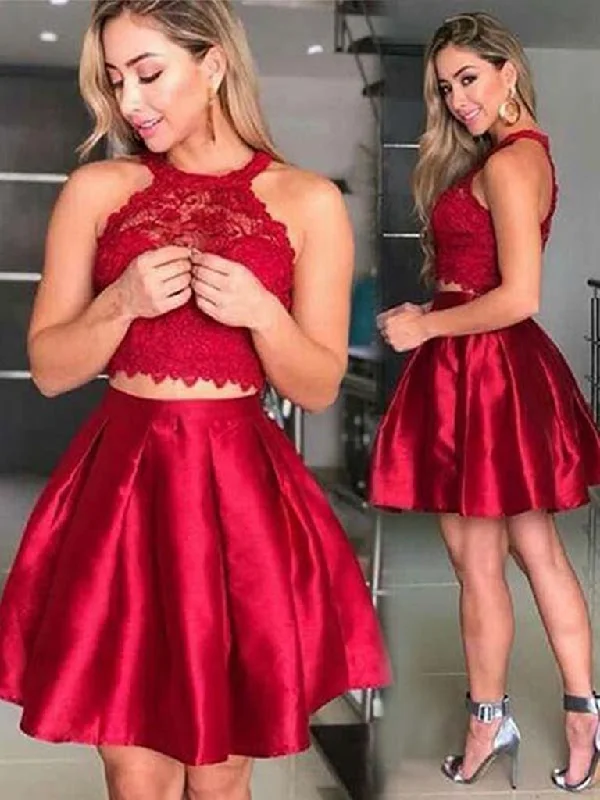 Sports Jumpsuit Halter Neck Two Pieces Short Red Lace Prom Dresses, 2 Pieces Short Red Lace Formal Homecoming Dresses,DS1611 Sports Jumpsuit Halter Neck Two Pieces Short Red Lace Prom Dresses, 2 Pieces Short Red Lace Formal Homecoming Dresses,DS1611