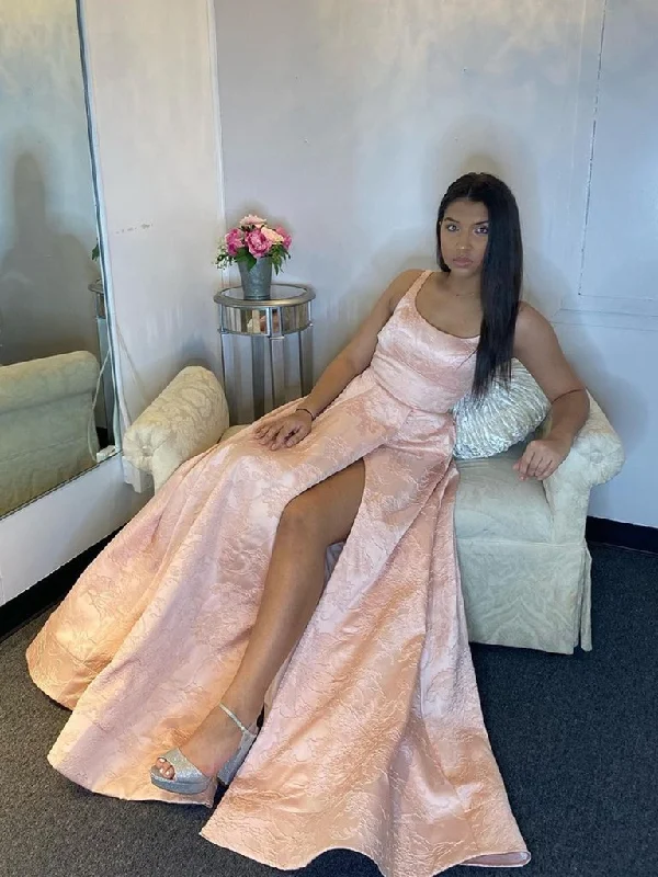 Simple research Pink Long Lace Prom Dress with Leg Slit, Pink Long Lace Formal Evening Dresses,DS1463 Simple research Pink Long Lace Prom Dress with Leg Slit, Pink Long Lace Formal Evening Dresses,DS1463